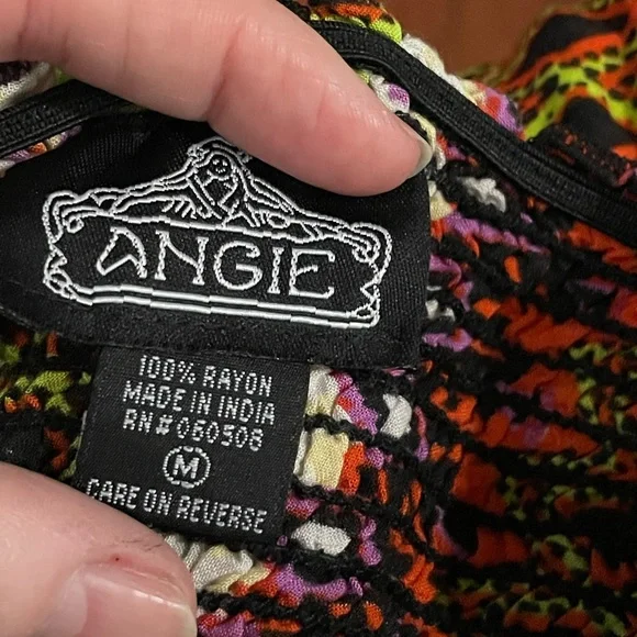 Angie tribal dress purple green black elastic waist smocked bodice size medium - Picture 8 of 8